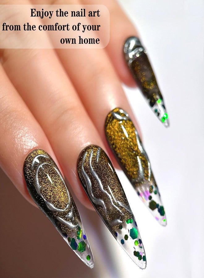 KRISNICE 0.5 OZ Cat Eye Gel Polish with Magnet 15ML Holographic Glitter Shimmer Translucent Jelly Color Magnetic Nail Polish Salon DIY at Home (Black Gold-MY007) - Image 3