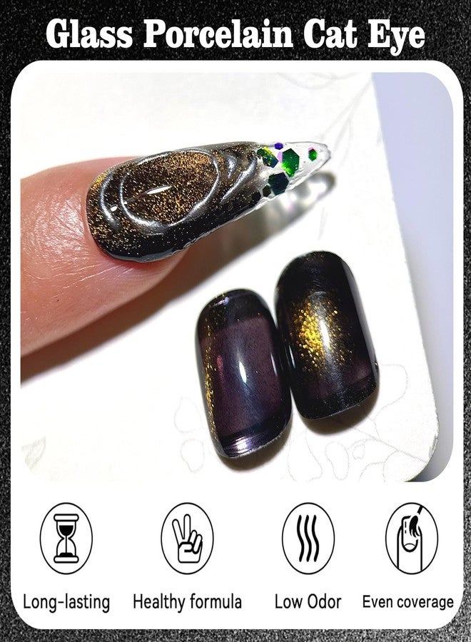 KRISNICE 0.5 OZ Cat Eye Gel Polish with Magnet 15ML Holographic Glitter Shimmer Translucent Jelly Color Magnetic Nail Polish Salon DIY at Home (Black Gold-MY007) - Image 2