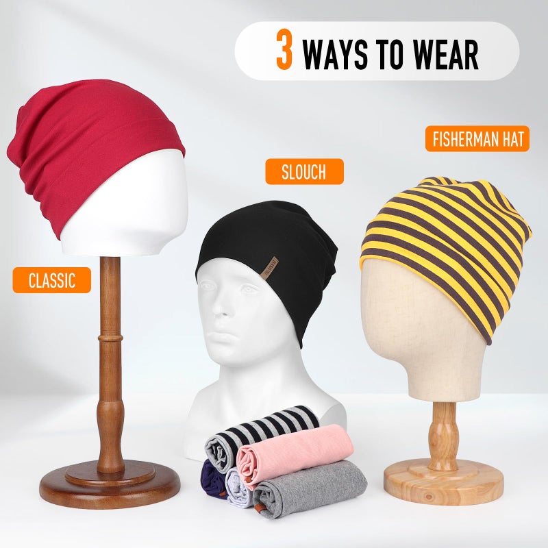 HAMUNI Slouchy Beanie for Women Cotton Beanies Hats Men Lightweight Soft Chemo Headwear Warm Skull Cap for All Seasons Black - Image 5