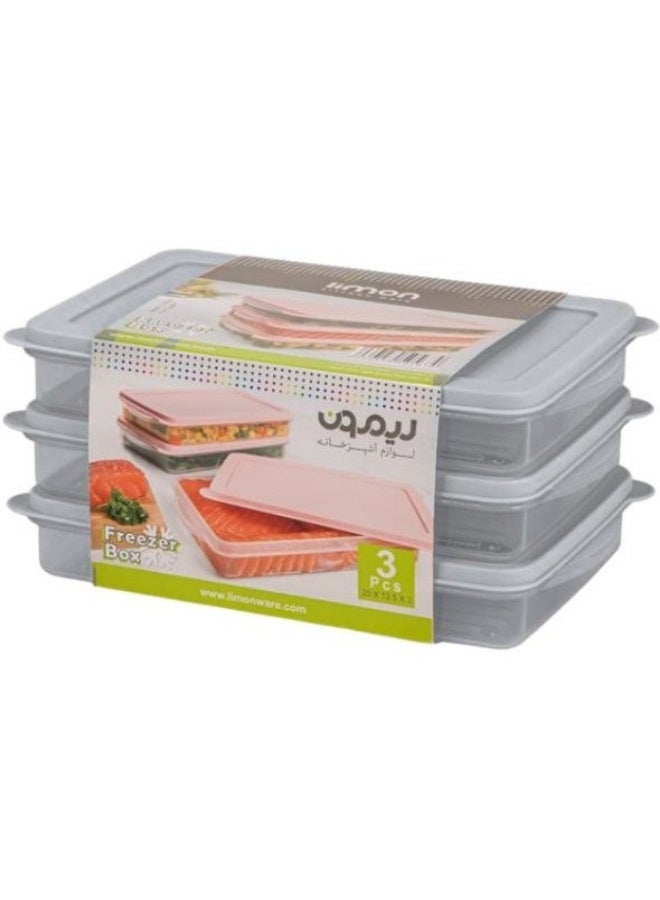 Limon 3-Piece Plastic Freezer Storage Box Set with Airtight Lids - Transparent/White
