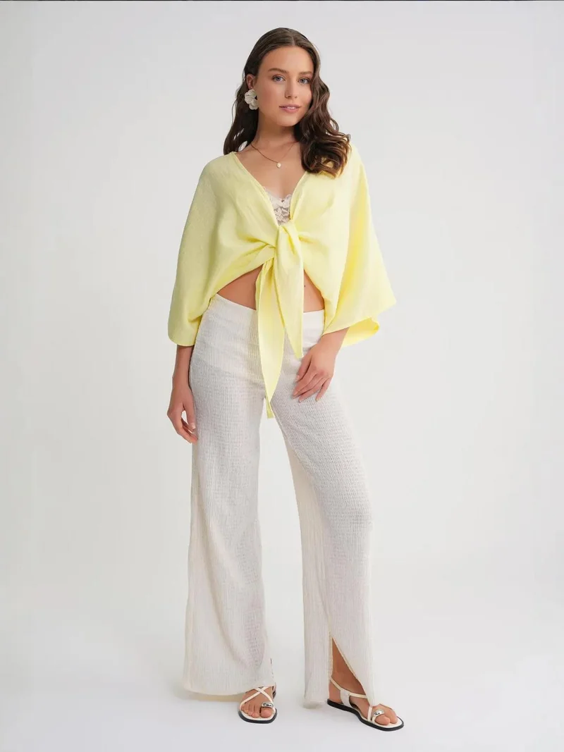MixRay Mixray Textured V-Neck Bolero Blouse