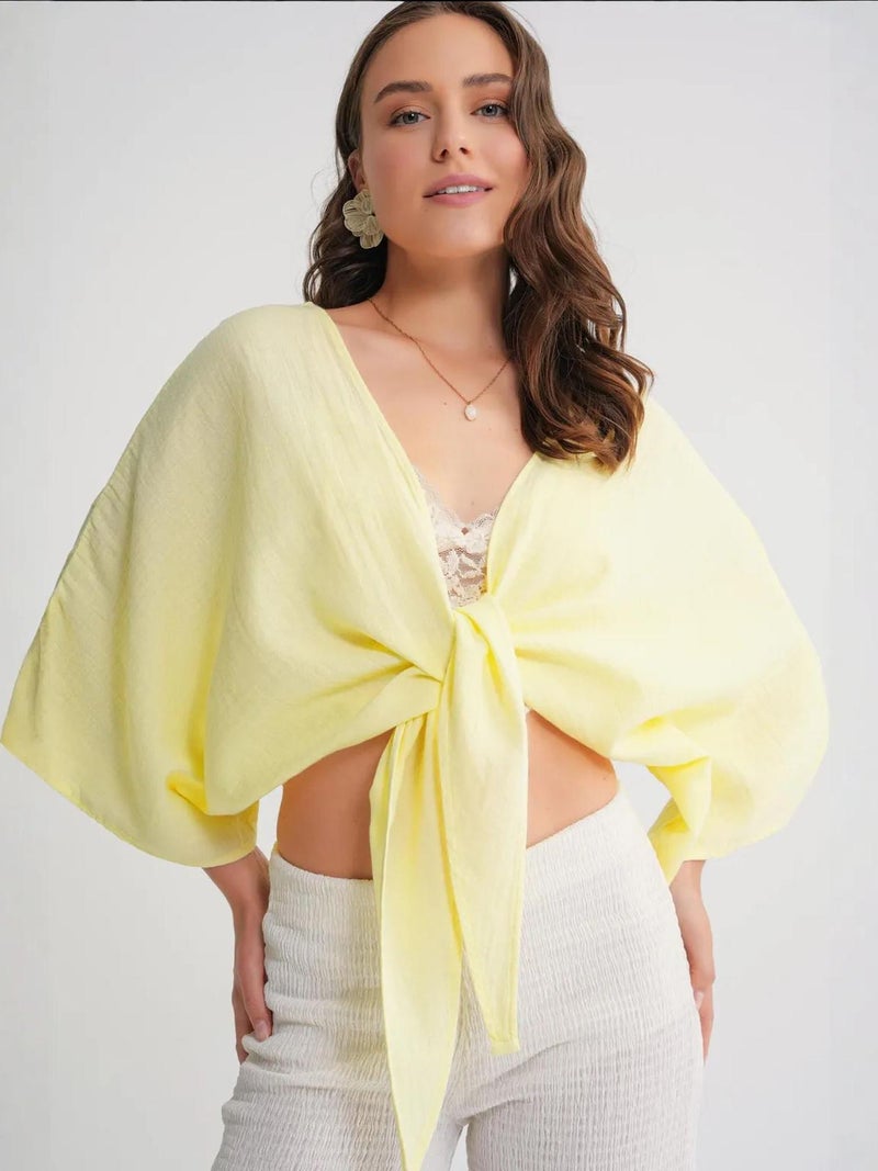Mixray Textured V-Neck Bolero Blouse - Image 4