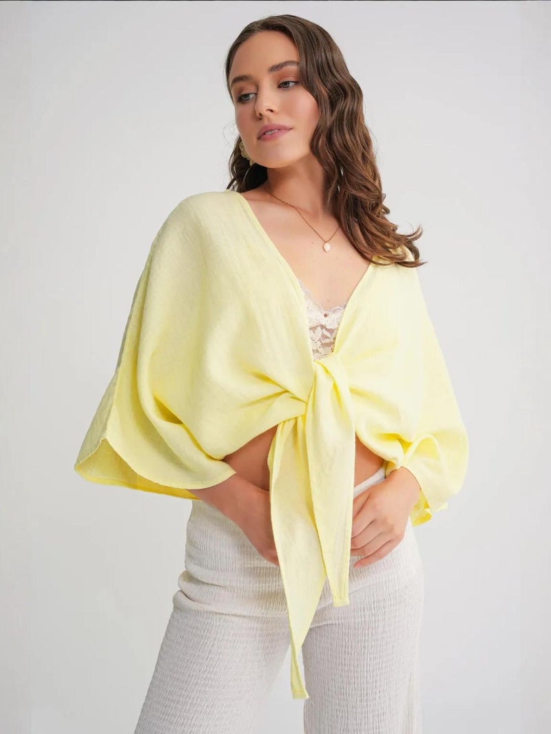Mixray Textured V-Neck Bolero Blouse - Image 3