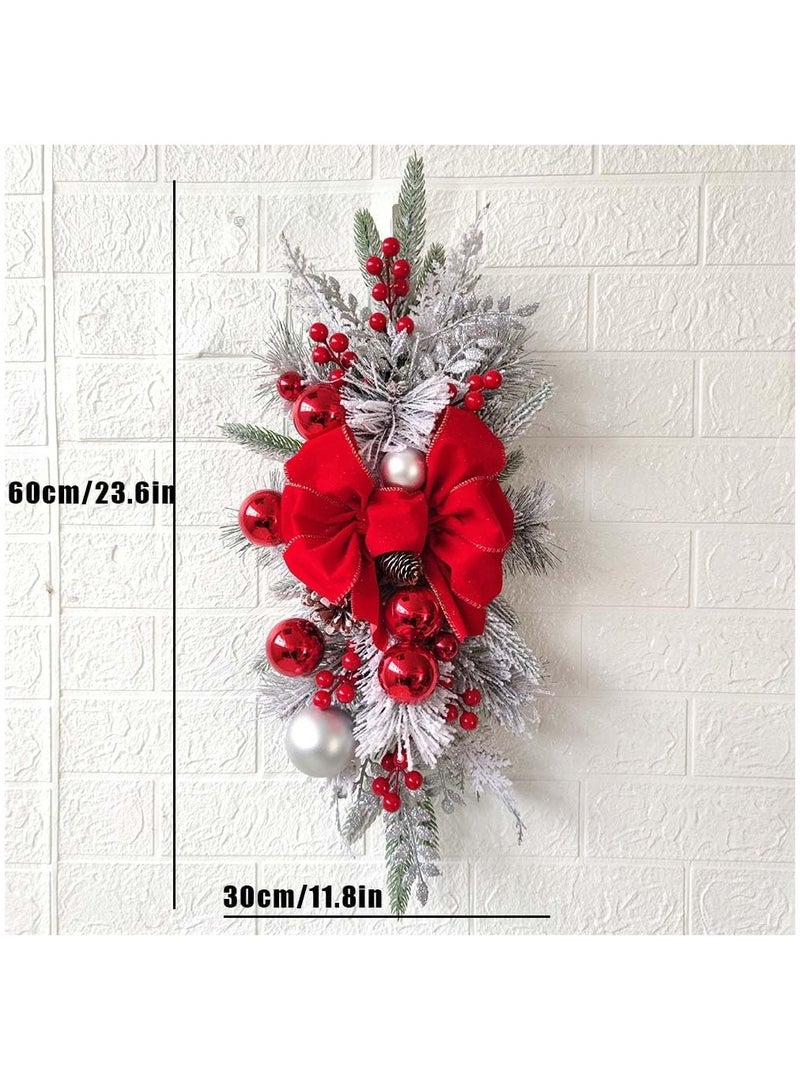 VUCATIN زينة عيد الميلاد الصناعية على الدرج، أكاليل زهور عيد الميلاد مقاس 24 بوصة مع إضاءة LED، قلادة باب عيد الميلاد، إكليل عيد الميلاد المضاء مسبقًا لدرابزين الدرج، الحائط، النافذة، ديكور عيد الميلاد (أحمر) - Image 2