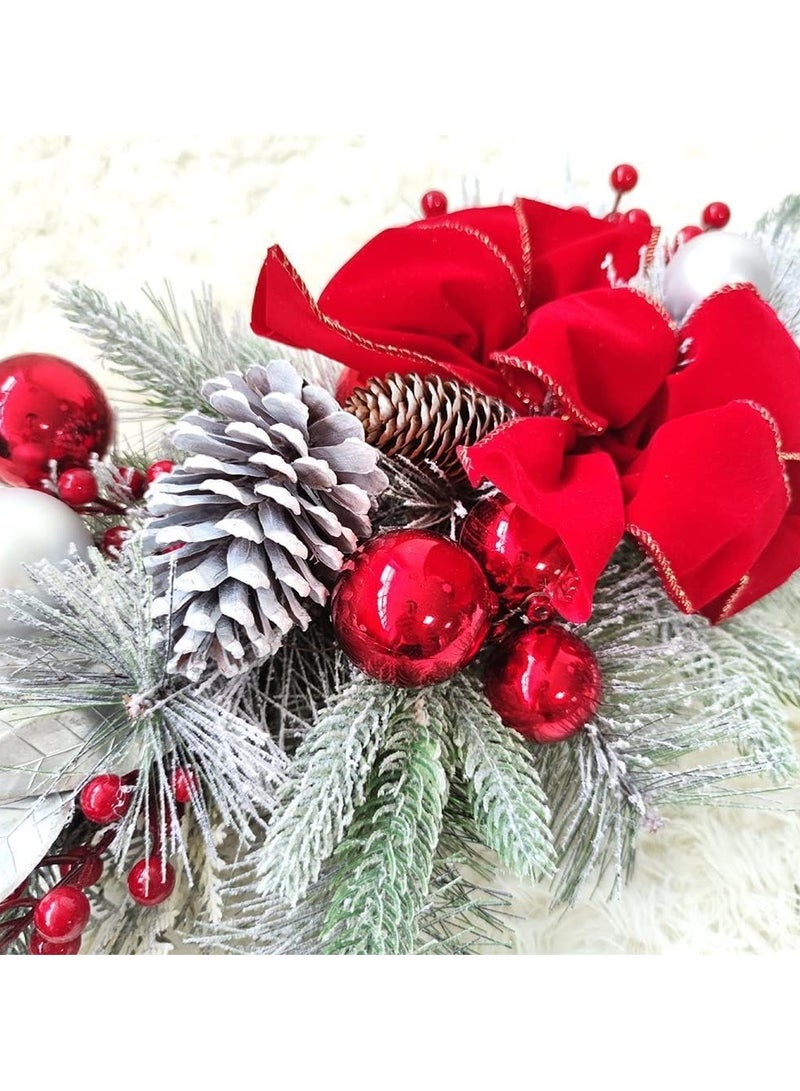 VUCATIN زينة عيد الميلاد الصناعية على الدرج، أكاليل زهور عيد الميلاد مقاس 24 بوصة مع إضاءة LED، قلادة باب عيد الميلاد، إكليل عيد الميلاد المضاء مسبقًا لدرابزين الدرج، الحائط، النافذة، ديكور عيد الميلاد (أحمر) - Image 4