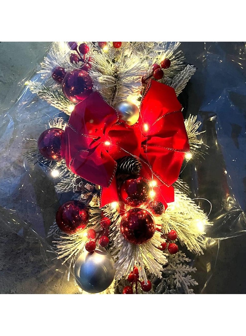 VUCATIN زينة عيد الميلاد الصناعية على الدرج، أكاليل زهور عيد الميلاد مقاس 24 بوصة مع إضاءة LED، قلادة باب عيد الميلاد، إكليل عيد الميلاد المضاء مسبقًا لدرابزين الدرج، الحائط، النافذة، ديكور عيد الميلاد (أحمر) - Image 5