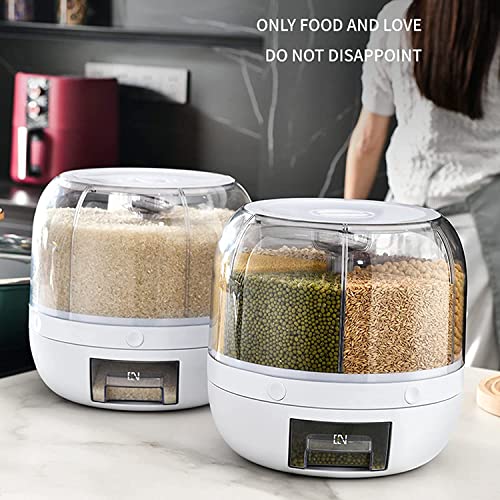 Tray Automatic Plastic 360 Degree Rotation Cereal Dry Food Rice Grain Storage Dispenser Box, with Measuring Cup, 10 kg, White (Large) - Image 4