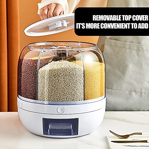 Tray Automatic Plastic 360 Degree Rotation Cereal Dry Food Rice Grain Storage Dispenser Box, with Measuring Cup, 10 kg, White (Large) - Image 2