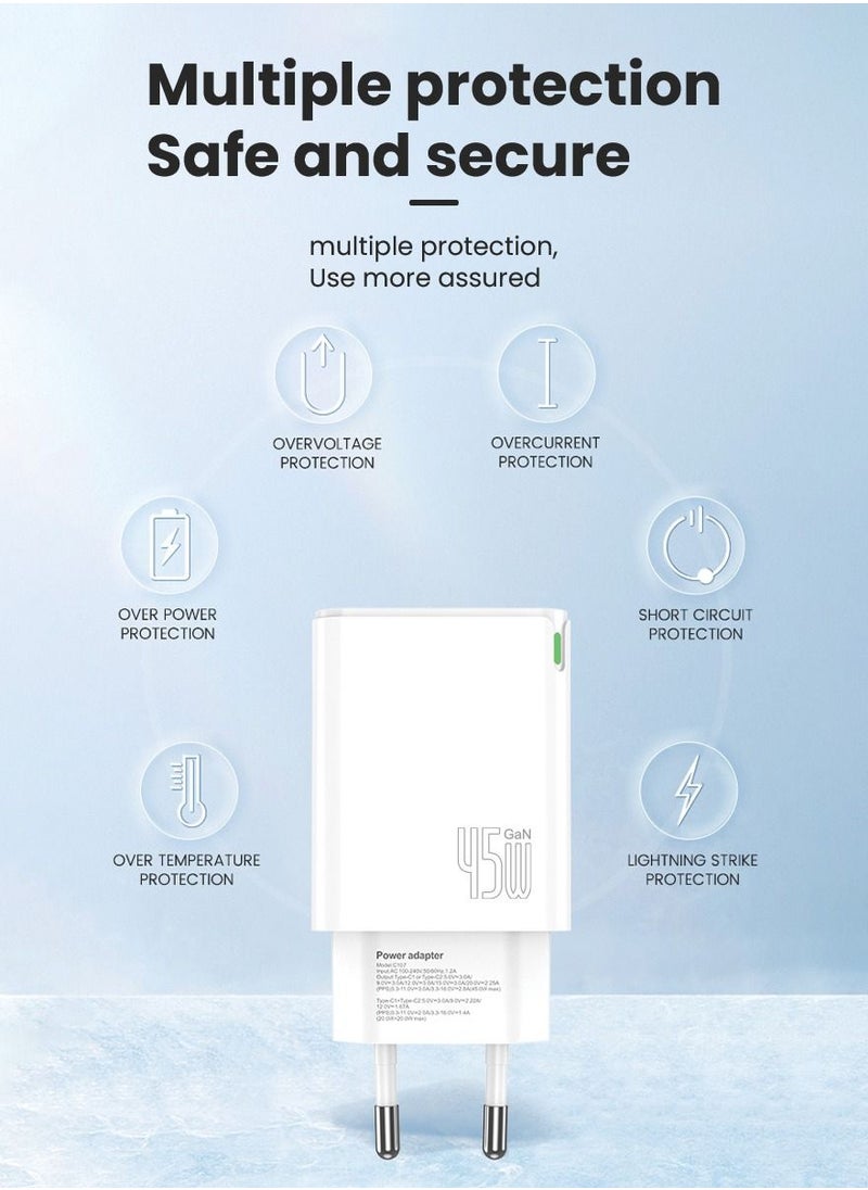 Brave - 45W USB C Fast Charger GaN Compact Smart Travel Wall Charger 2-Port PD 3.0 Type C Power Adapter Compatible with iPhone 15 Pro Max/ Plus/14/13/12/Pro/11/XS/XR/X/8, Samsung Galaxy S22 S21 S20, Pixel 6/6 - Image 1