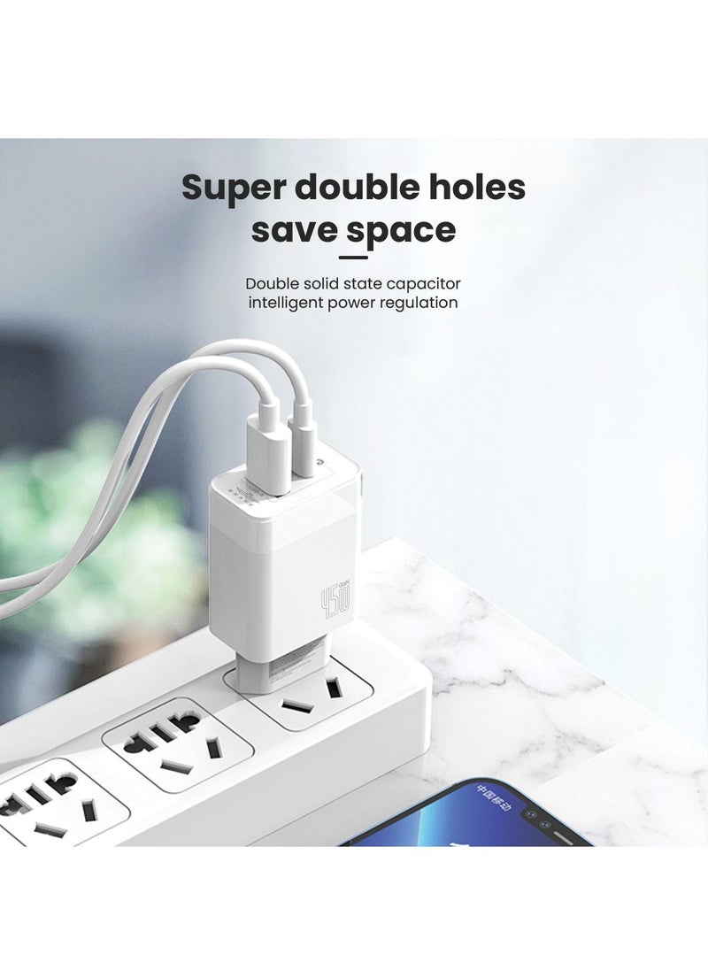 Brave - 45W USB C Fast Charger GaN Compact Smart Travel Wall Charger 2-Port PD 3.0 Type C Power Adapter Compatible with iPhone 15 Pro Max/ Plus/14/13/12/Pro/11/XS/XR/X/8, Samsung Galaxy S22 S21 S20, Pixel 6/6 - Image 1