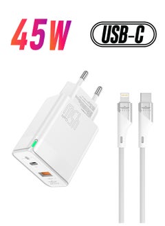 45W USB C Fast Charger GaN Compact Smart Travel Wall Charger 2-Port PD 3.0 Type C Power Adapter Compatible with iPhone 15 Pro Max/ Plus/14/13/12/Pro/11/XS/XR/X/8, Samsung Galaxy S22 S21 S20, Pixel 6/6