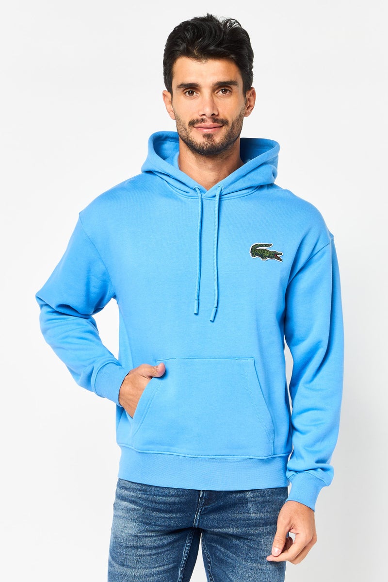 LACOSTE Men Long Sleeve Embroidered Logo Hoodie, Blue - Image 1