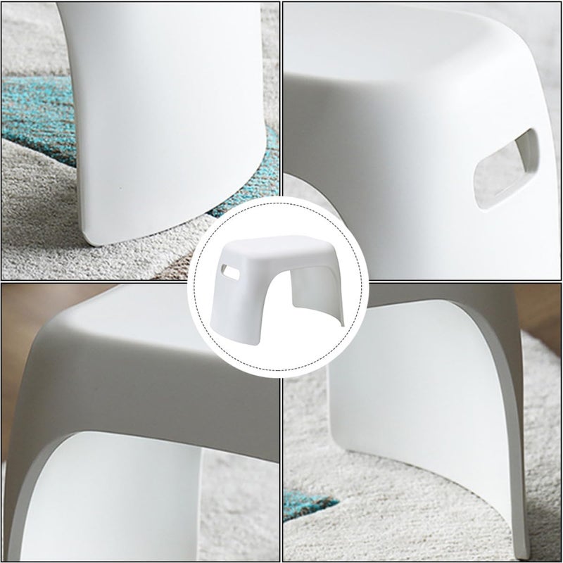 STOBAZA Plastic Non-Skid Stool, White 33x20x21cm, Footstool for Bathroom and Home, Nordic Simple Design - Image 4