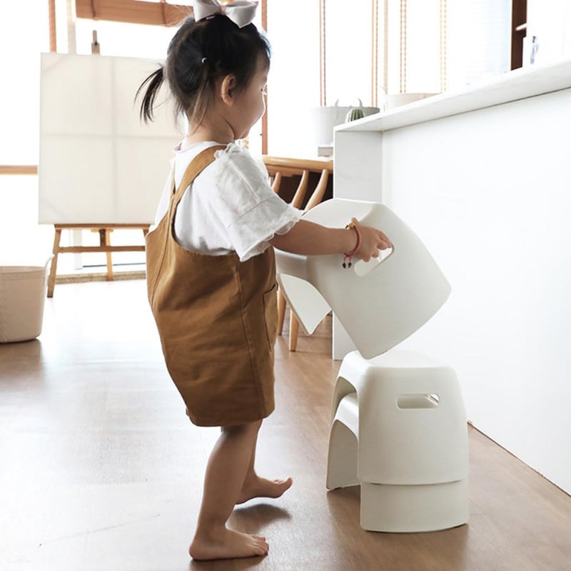 STOBAZA Plastic Non-Skid Stool, White 33x20x21cm, Footstool for Bathroom and Home, Nordic Simple Design - Image 2