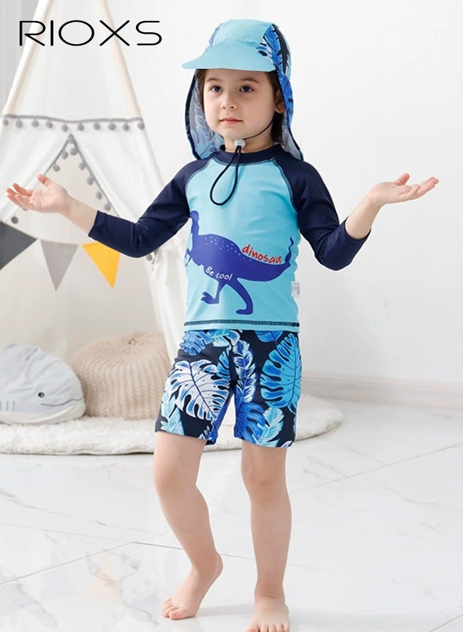 RIOXS Boys' 3-Piece Swimwear,Long Sleeve Rash Guard Swimsuit With Caps For Boys,Moisture-wicking Breathable Swimming Costume Set,Quick-drying Swimwear For Beach Surfing Diving Swimming - Image 1