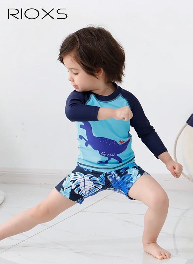 RIOXS Boys' 3-Piece Swimwear,Long Sleeve Rash Guard Swimsuit With Caps For Boys,Moisture-wicking Breathable Swimming Costume Set,Quick-drying Swimwear For Beach Surfing Diving Swimming - Image 3