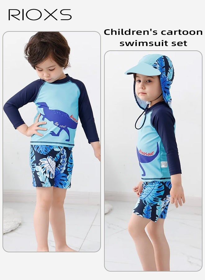 RIOXS Boys' 3-Piece Swimwear,Long Sleeve Rash Guard Swimsuit With Caps For Boys,Moisture-wicking Breathable Swimming Costume Set,Quick-drying Swimwear For Beach Surfing Diving Swimming - Image 5