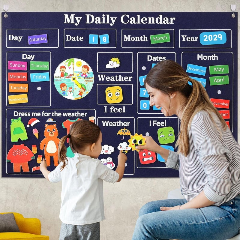 Coosilion My First Daily Calendar-Preschool Classroom Must Haves, Circle Time Learning Center, Days of the Week Chart for Toddlers Learning, Classroom Calendar for Kids, 3.3Ft Felt Board for Toddlers - Image 5