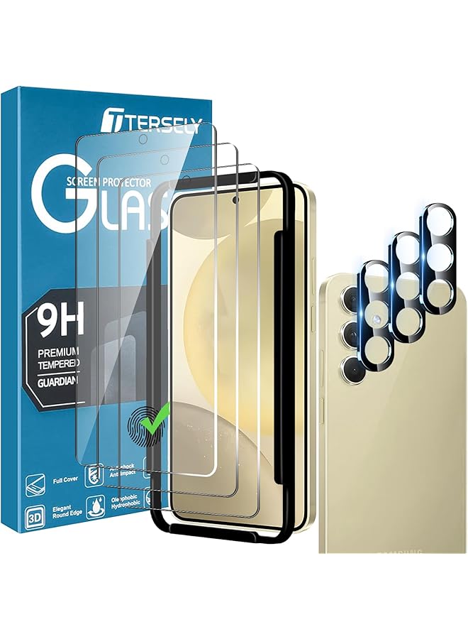 erorex 3 Plus 3 Pack 9H Tempered Glass Screen Protector For Samsung Galaxy S24 5G With Installation Alignment Frame Support Fingerprint Unlock Anti Scratch Film Screen Protector  - Image 1