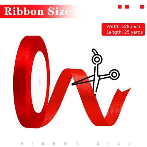 STARKET Red Ribbon for Flower Bouquet, Red Ribbon for Gift Wrapping, Red Satin Ribon 3/8 in, Thin Red Ribbon for Christmas Tree, Liston Rojo, Bows Gift Wrap Ribbon for Lei Wedding Invitation - Image 2