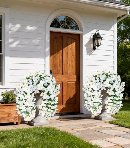 HyeFlora Bougainvillea Artificial Hanging Flowers Plants for Outdoors Decoration 2pcs White Fake Flowers Silk Bougainvillea Vines Realistic UV Resistant Faux Flowers for Outdoor Planters Patio Yard - Image 3