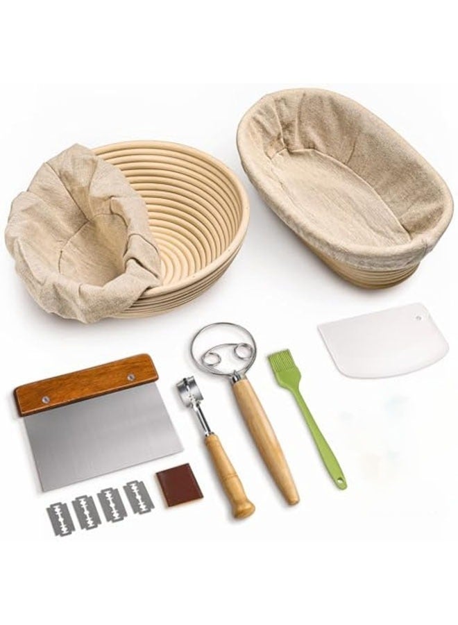 Arabest Bread Banneton Proofing Basket Set, 9" Round and 10" Oval Sourdough Bread Baking Supplies, Sourdough Baskets with Bread Lame, Bowl Scraper, Sourdough Scraper, Complete Sourdough Starter Kit for Professional and Home Bakers - Image 1