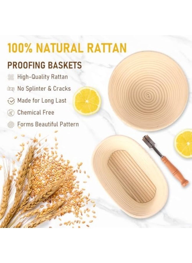 Arabest Bread Banneton Proofing Basket Set, 9" Round and 10" Oval Sourdough Bread Baking Supplies, Sourdough Baskets with Bread Lame, Bowl Scraper, Sourdough Scraper, Complete Sourdough Starter Kit for Professional and Home Bakers - Image 2