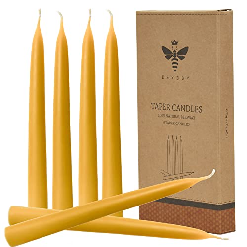 DEYBBY 10'' Natural Beeswax Taper Candles Set of 6, DEYBBY Smokeless and Dripless Beeswax Candle, Long Lasting Burning, Non Toxic - Image 5