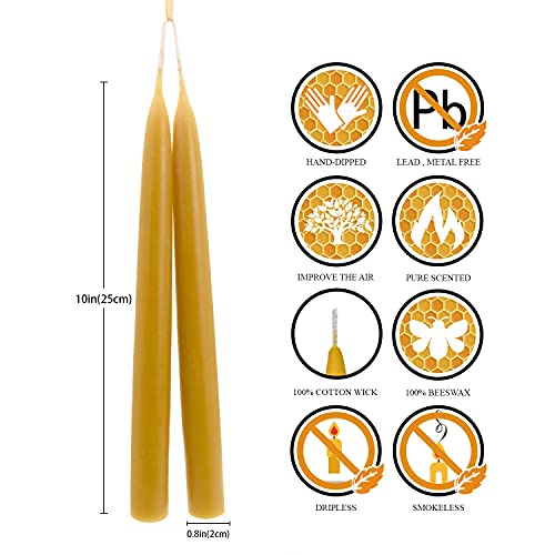 DEYBBY 10'' Natural Beeswax Taper Candles Set of 6, DEYBBY Smokeless and Dripless Beeswax Candle, Long Lasting Burning, Non Toxic - Image 2