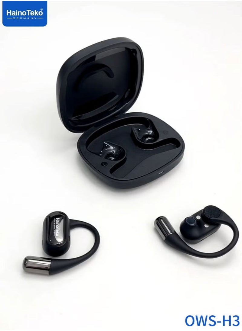 Haino Teko OpenFit Bluetooth Earphones with High-Quality Sound, Super Clear Mic, and Touch Controls – Stylish & Comfortable Black Wireless Earbuds for Music, Calls, and Sports - Image 5