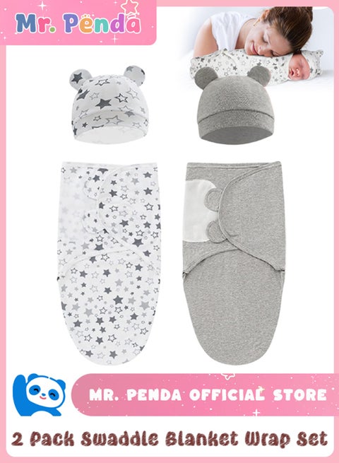 2 Pack Swaddle Blankets for Baby Girls Boys, Adjustable Infant Newborn Swaddle Sack, Baby Wraps Soft Cotton Swaddle Sack