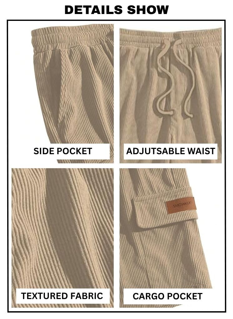 SMOWKLY Authentics Classic Men's Ribbed Polycotton Relaxed Fit Cargo Stretch Shorts || Half Pant with Drawstring & 4 Pockets || Lightweight & Quick Dry (1668_CK_M) - Image 2