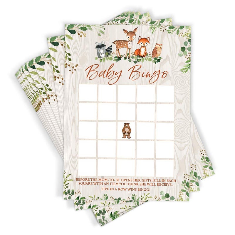 Printed Party Woodland Baby Shower Game Baby Bingo Set of 50