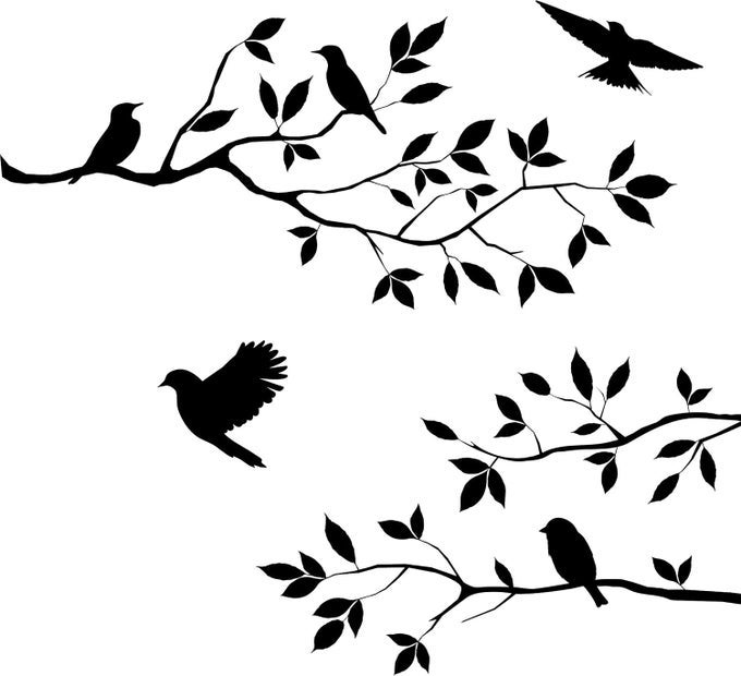 BURNISH BIRDS BLOSSOMS VINYL WALL DECAL 16 X 24INCHES