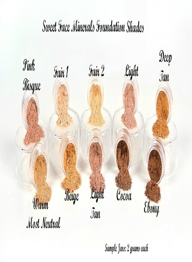 Sweet Face Minerals FOUNDATION SAMPLER (5 SHADES) Mineral Makeup Sample Size Jars Matte Loose Powder Bare Face Cosmetics Full Coverage Long Lasting All Skin Types SPF 18 - Image 2