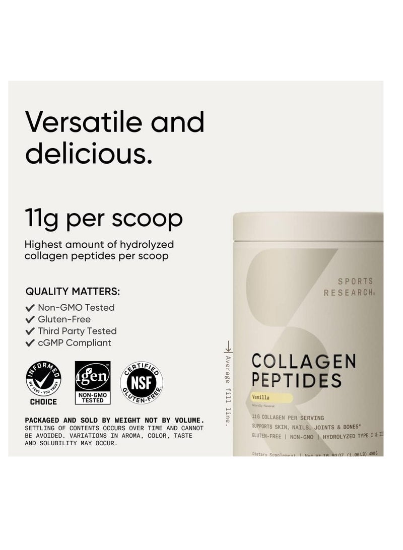 SPORTS RESEARCH Hydrolyzed Type I & III Collagen Peptides, Vanilla , 16.93oz, 1.06lb - Image 4