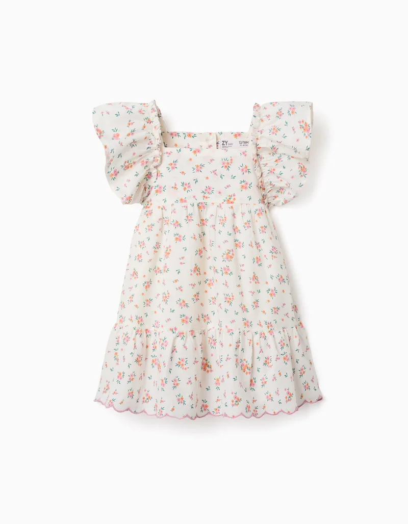 Ziddy Cotton Dress With Floral Pattern And Ruffles