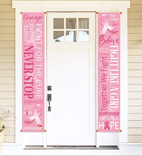 M1NTP1US + M1ntP1us Breast Cancer Awareness Banner Decorations Pink Ribbon Porch Sign Outdoor Indoor Party Supplies Ornaments - Image 1