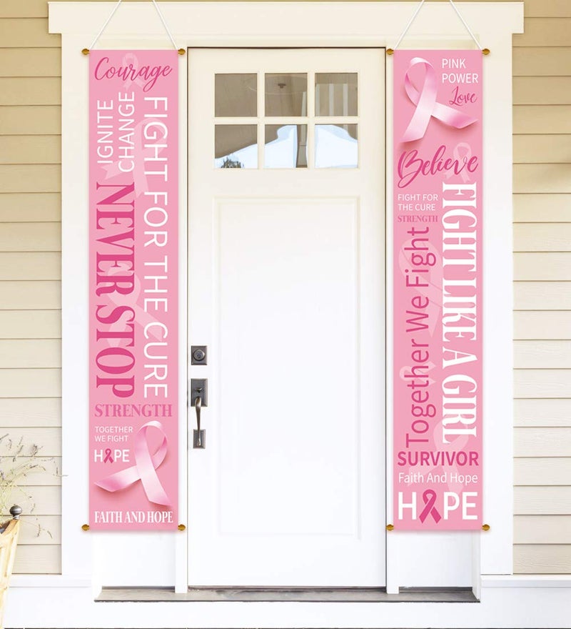 M1NTP1US + M1ntP1us Breast Cancer Awareness Banner Decorations Pink Ribbon Porch Sign Outdoor Indoor Party Supplies Ornaments - Image 2