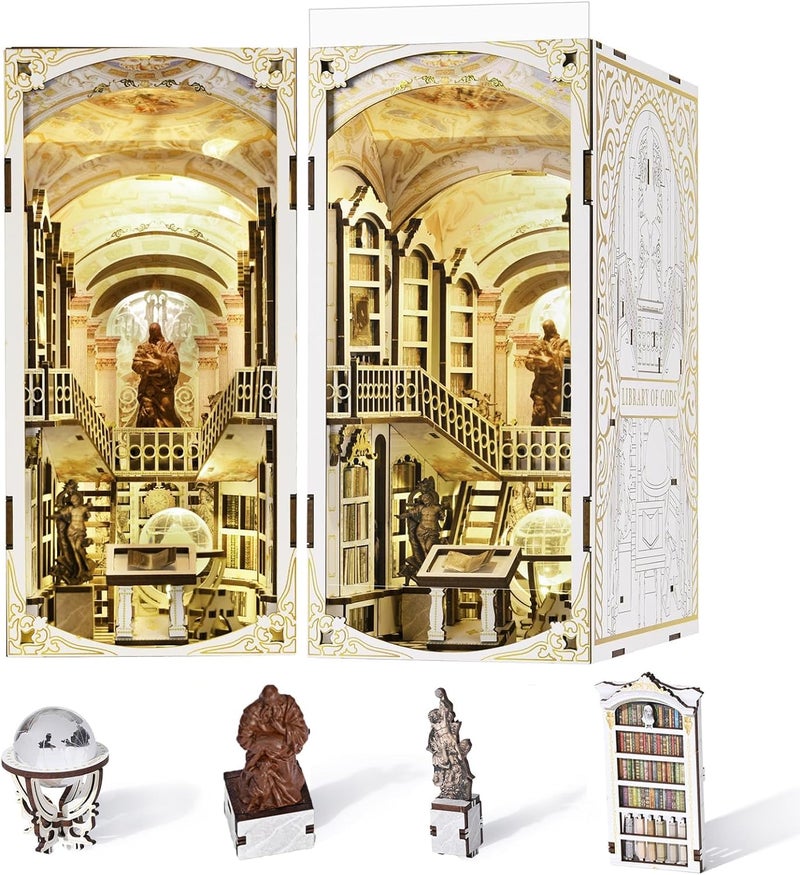 CCCDF Book Nook Kit DIY Miniature Dollhouse Booknook Kit 3D Wooden Puzzle Bookend Bookshelf Insert Decor with LED Light for Teens and Adults Library of Gods - Image 3