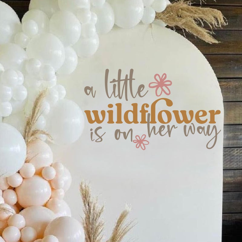 FUTNH A Little Wildflower is On Her Way Wall Decalï¼ŒFloral Theme Baby Party Decal Signï¼ŒGender Reveal Party Signï¼ŒBoho Floral Baby Shower Wall Stickersï¼ŒWildflower Balloon Arch Backdrop Stickers - Image 3