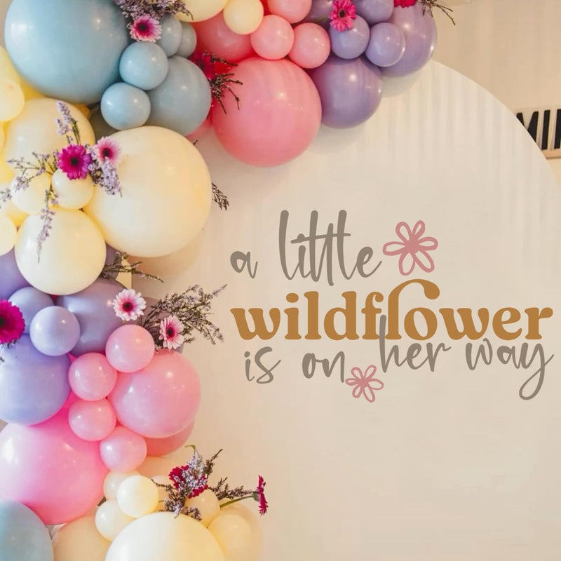 FUTNH A Little Wildflower is On Her Way Wall Decalï¼ŒFloral Theme Baby Party Decal Signï¼ŒGender Reveal Party Signï¼ŒBoho Floral Baby Shower Wall Stickersï¼ŒWildflower Balloon Arch Backdrop Stickers - Image 1