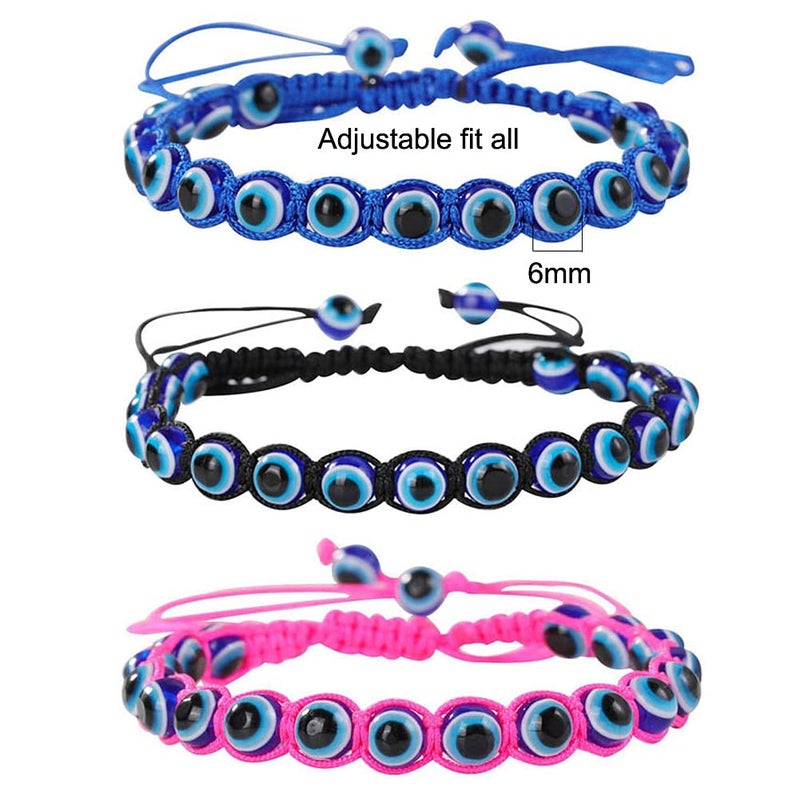SUMMER LOVE Pack Set Evil Eye Bead Bracelets Hand-Woven Ojo Turco Lucky Kabbalah Pink Black Blue Protection Nazar Evil Bracelet for Women Men - Image 4