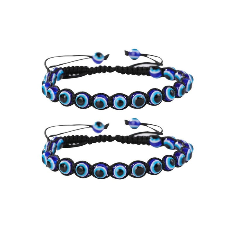 SUMMER LOVE Pack Set Evil Eye Bead Bracelets Hand-Woven Ojo Turco Lucky Kabbalah Pink Black Blue Protection Nazar Evil Bracelet for Women Men - Image 1