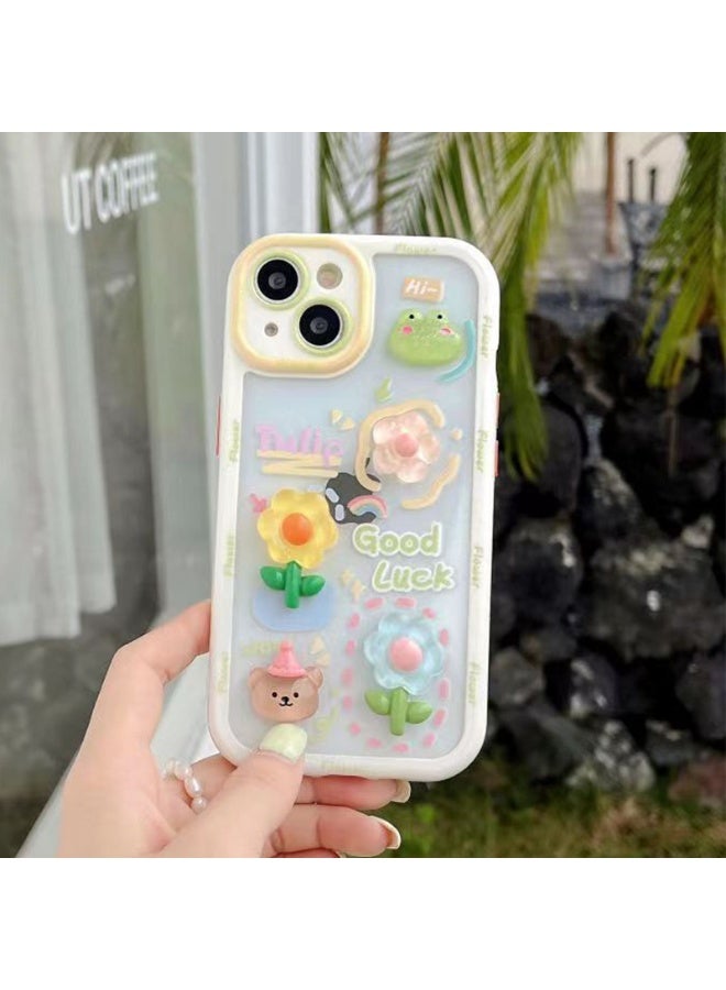 NIBEMINENT Creamy Shell Protective TPU Case Cover For iPhone 15 Pro Max, Frog Flower