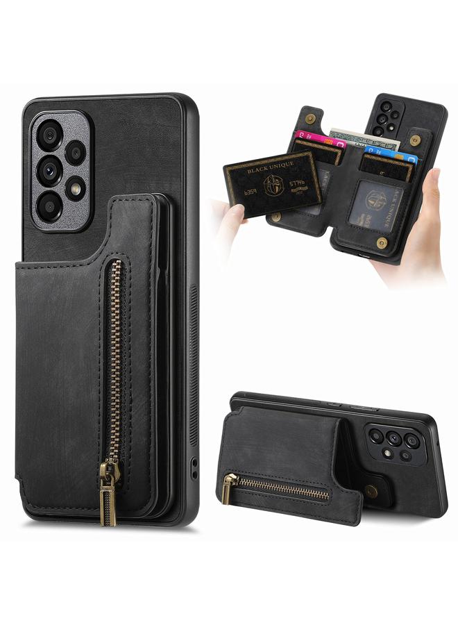 Green Tiger For Samsung Galaxy A13 4G Retro Leather Zipper Wallet Back Phone Case(Black)