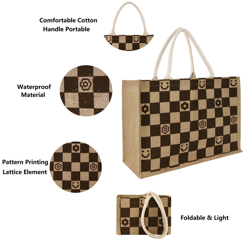 Hibala Woven Large Beach Bag Straw Beach Tote Handmade Weaving Shoulder Tassel Bag Handbag (Checkerboard Grids) - Image 3