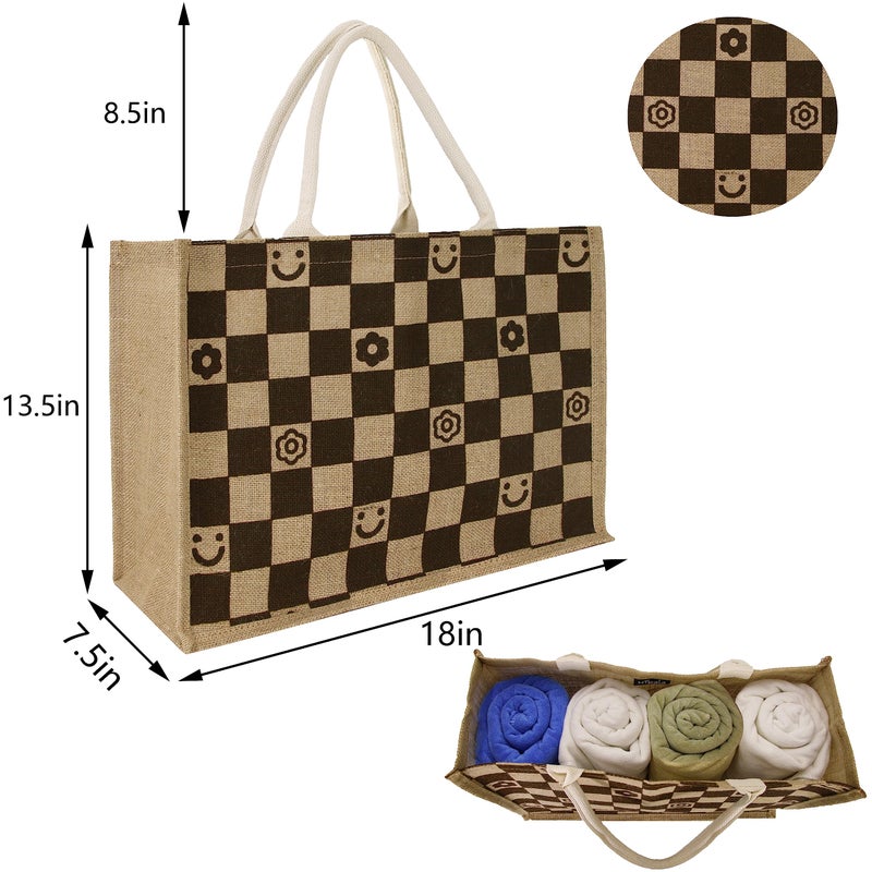 Hibala Woven Large Beach Bag Straw Beach Tote Handmade Weaving Shoulder Tassel Bag Handbag (Checkerboard Grids) - Image 4