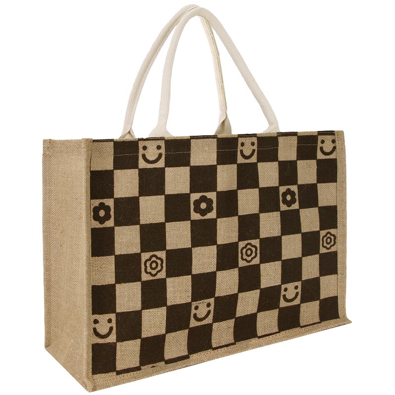 Hibala Woven Large Beach Bag Straw Beach Tote Handmade Weaving Shoulder Tassel Bag Handbag (Checkerboard Grids) - Image 1