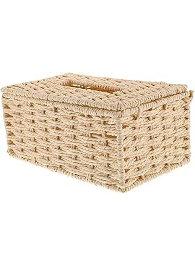 Natural Jute Paper Rope Woven Tissue Box Holder For Living Room Hotel Office Decor - Image 1
